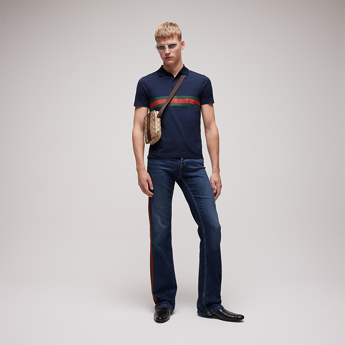 gucci web stripe logo print short‑sleeve polo shirt